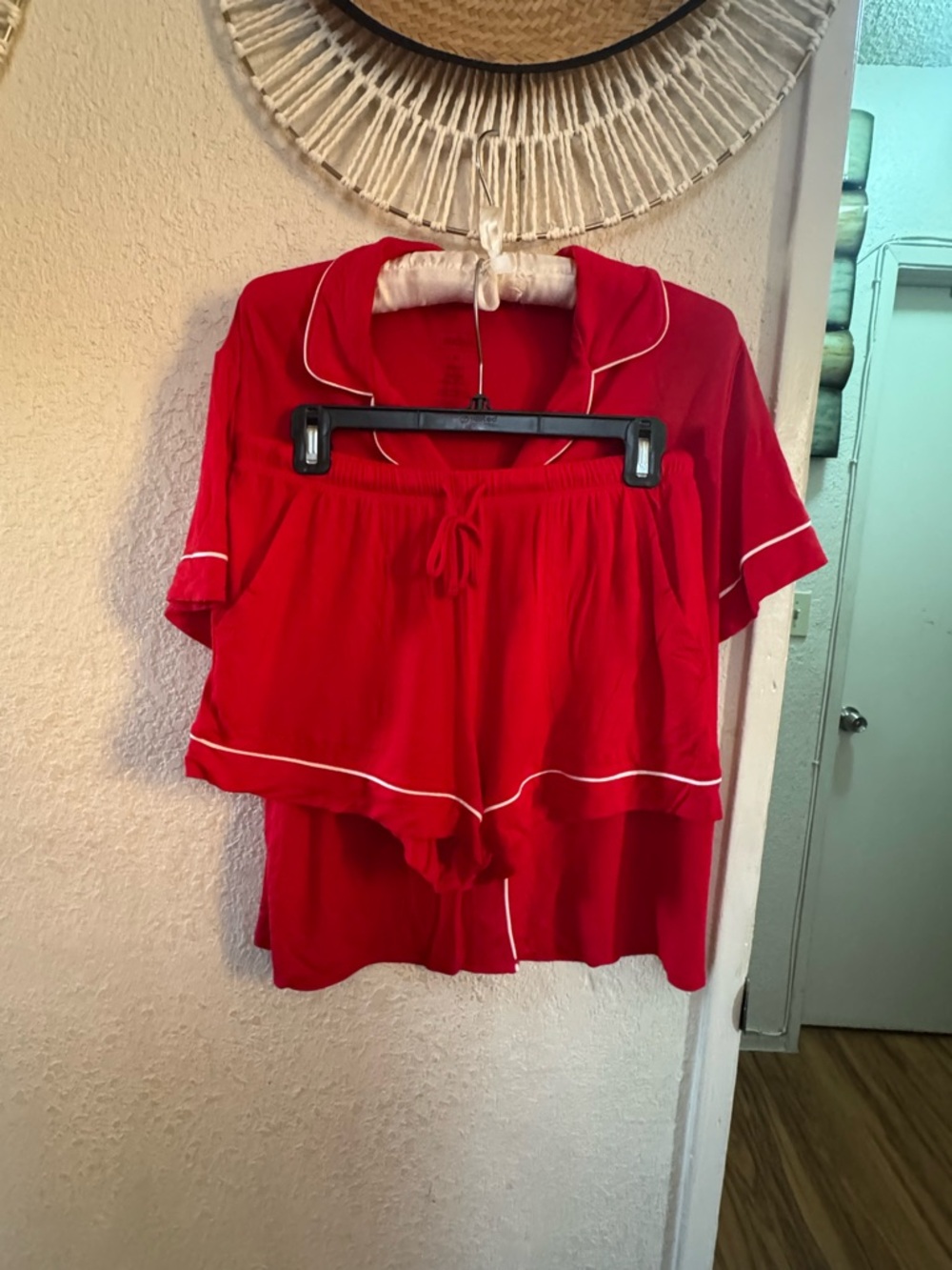 Auden Red Short Sleeve Pajama Top with White Piping Accent